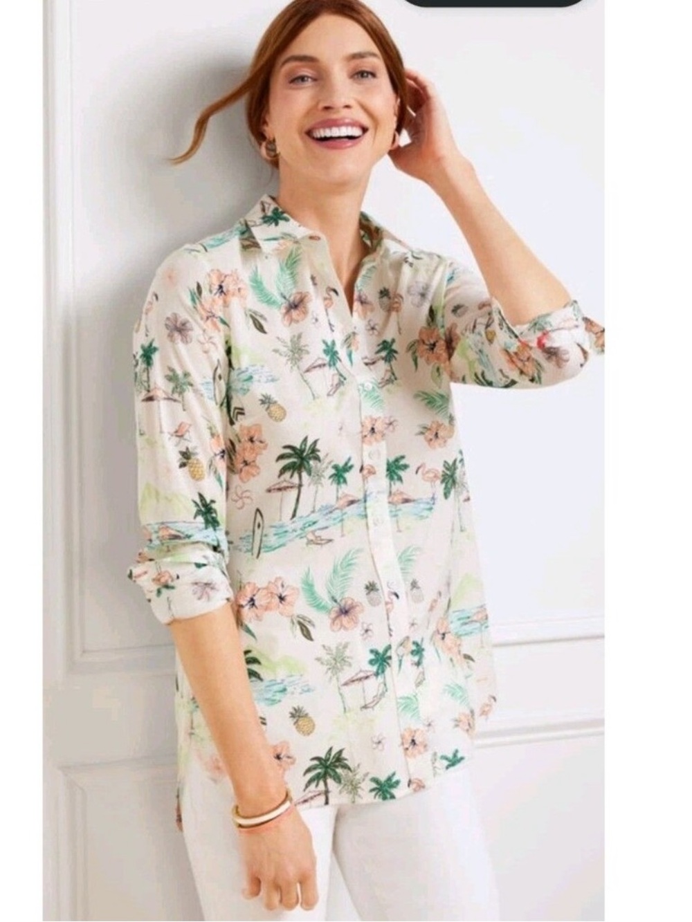 Talbots Modern Classic Button Down Cotton Shirt - SCENIC BEACH Sz 1X